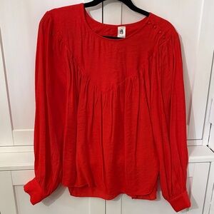 Bright Red Long-Sleeve Gathered Peasant Blouse